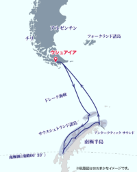 南極半島・南極圏とサウスシェトランド諸島クルーズ地図